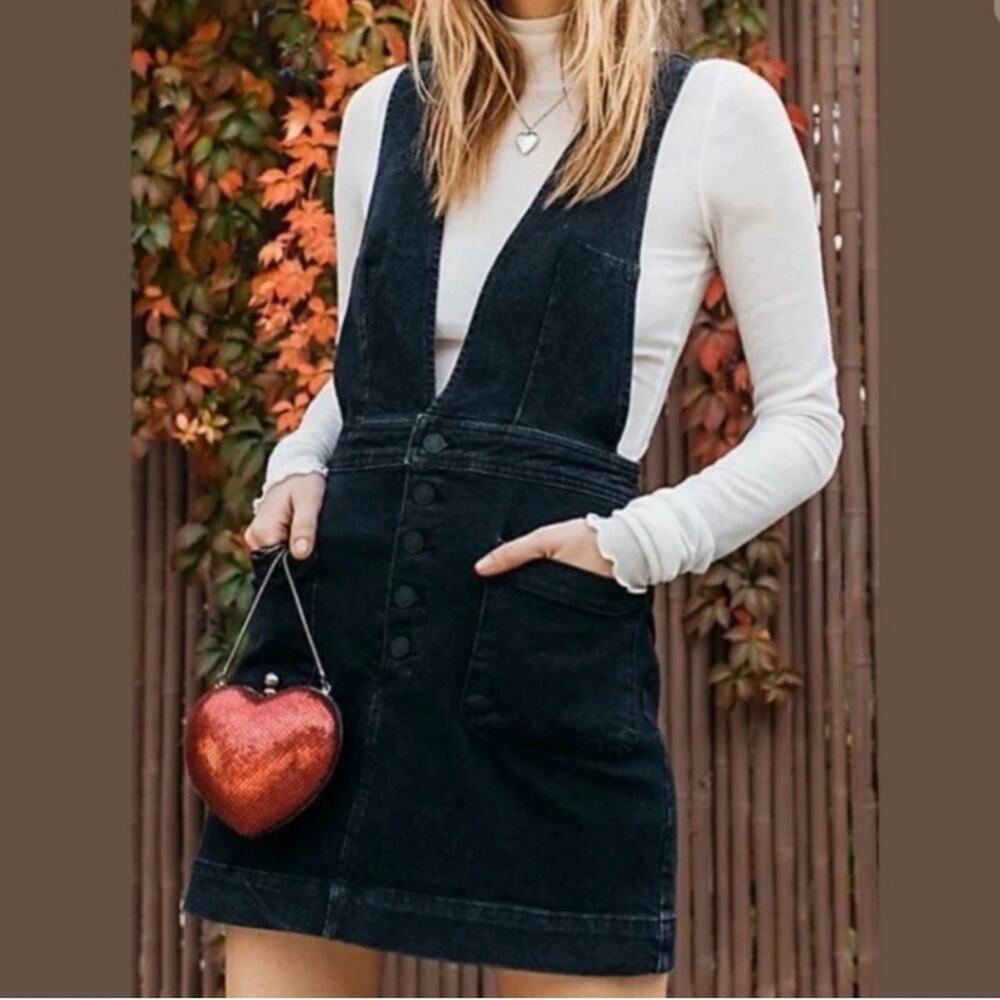 Free People Old School Love Denim Black Jumper Mini Dress Size 0